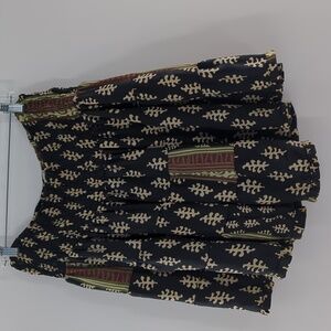 Boho Smocked Tiered Mini Skirt XL Ethnic Patchwork Print festival Brown Casual